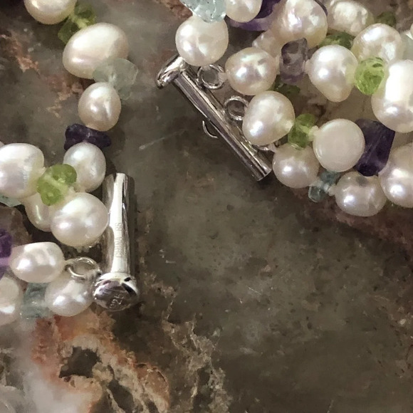 Ross Simons Pearl Amethyst Peridot 5 Strand Choker - Picture 6 of 7